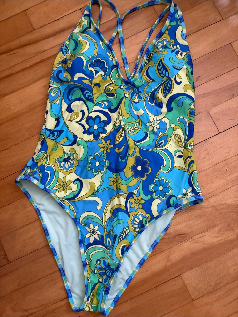 Cupshe Blue, Green & Yellow Floral One-Piece Swimsuit
